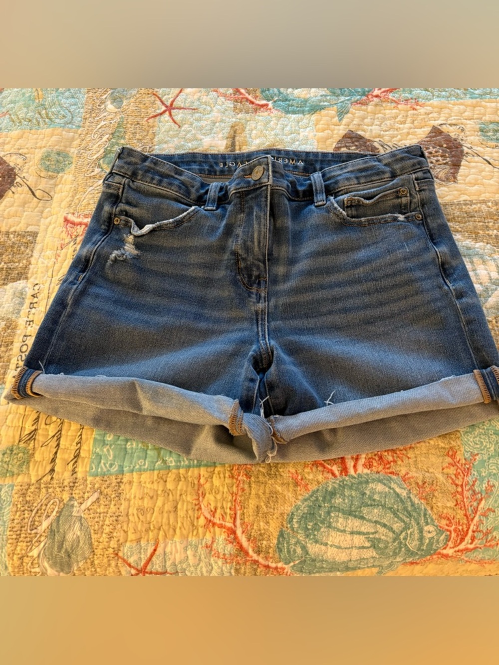 American Eagle Outfitters Dark Blue Rolled Hem Denim Shorts